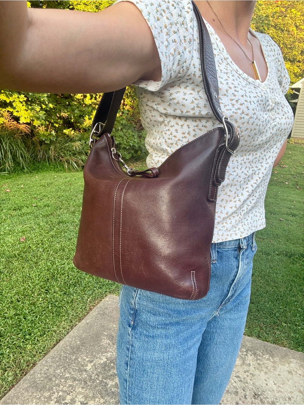 Vintage Coach 9326 Small Slim Duffle Bag Brown Leather 2002 Y2K